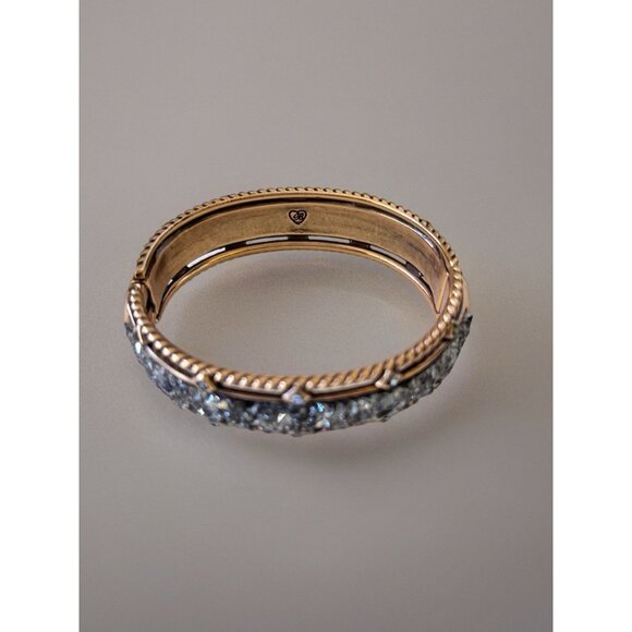 Brighton Retired Crystal Rocks Hinged Bangle Bracelet Gold Black Crystals. - Picture 2 of 5